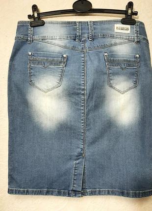 Kaiweishi чудова спідниця джинсова синя міді пряма класика жіноча 48 50 xl l5 фото