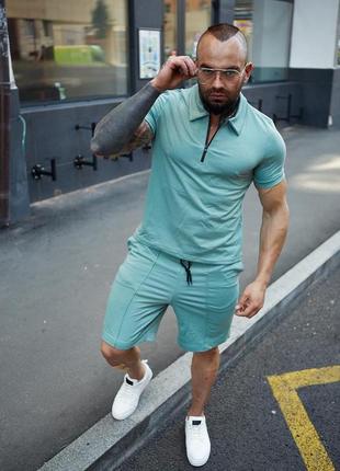 Розпродаж! бірюзовий спортивний костюм чоловічий поло шорти