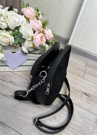 Женская стильная и качественная сумка из натуральной замши и эко кожи черная6 фото