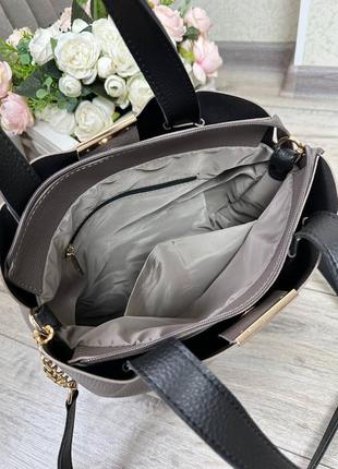 Жіноча стильна та якісна сумка з еко шкіри капучіно8 фото
