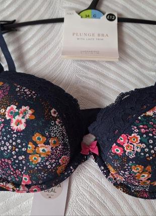 Синий в цветы бюстгальтер фирмы marks and spencer размер 35с 75с