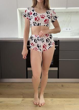 Білий  сексуальний комплект піжама з лапками(топ, шорти)
