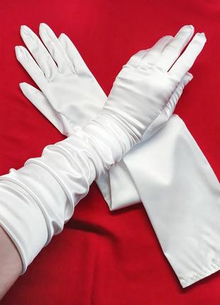 Атласные белые перчатки, свадебные перчатки