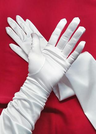 Атласные белые перчатки, свадебные перчатки