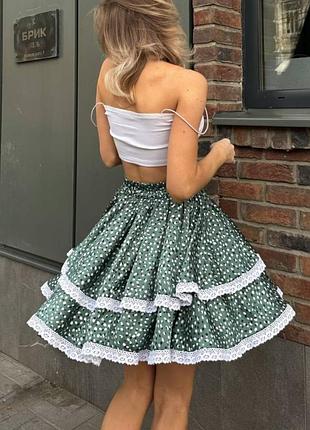 Юбка двухслойная короткая мини с рюшами пышная кукольная милая юбочка пачка беби долл лолита аниме леопардовая черная коричневая изумрудная