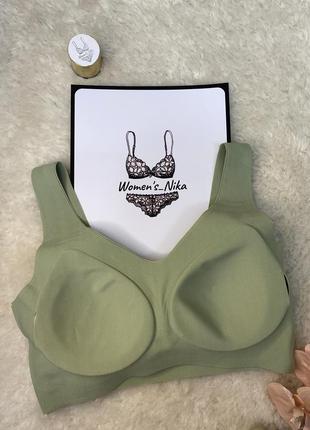 Бюстгальтер безшовний з пуш ап  women's nika топ  без кісточок хакі4 фото