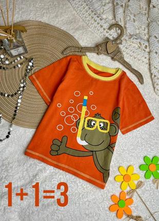 1+1=3 🧡 яркая футболка с обезьянькой 3-4 98-104 оранжевый хлопок