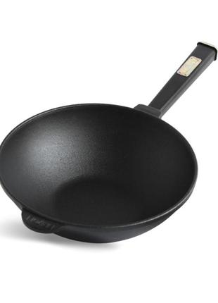 Сковорода чавунна wok 2,2 л з дерев`яною ручкою black