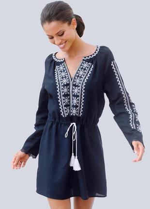 Гарне плаття, туніка з вишивкою з льону та бавовни alba moda, нове, бірки