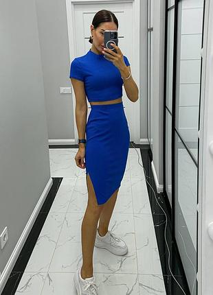 Костюм рубчик юбка миди и топ. юбка и футболка укороченная