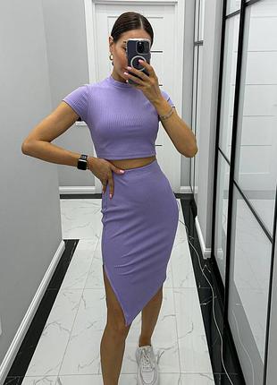 Костюм рубчик юбка миди и топ. юбка и футболка укороченная