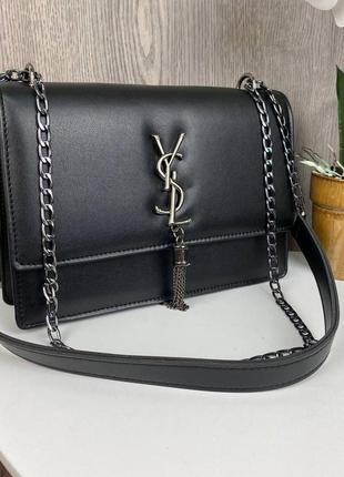 Жіноча міні сумочка клатч ysl з ланцюжком, маленька сумка з віночком брелоком чорна люкс якість