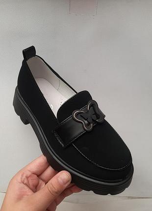 Лоферы черные нубук с бабочкой классические, очень легкие, каблук, подошва пена, с супинатором