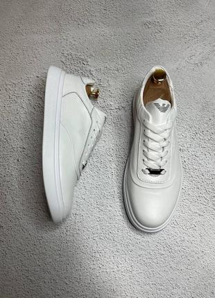 Мужские базовые кеды кроссовки белые с логотипом armani натуральная кожа кожа кожаные,...
