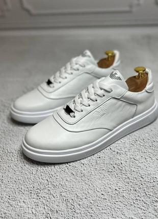 Мужские базовые кеды кроссовки белые с логотипом armani натуральная кожа кожа кожаные,...