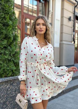 Коротка сукня міні з мусліну з сердечками