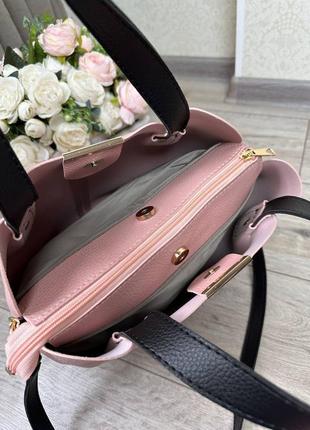 Женская стильная и качественная сумка из эко кожи розовая6 фото