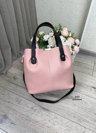 Жіноча стильна та якісна сумка з еко шкіри рожева3 фото
