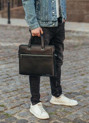 Мужская деловая кожаная сумка-портфель sk 72421 черная7 фото