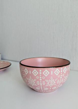 Рожевий набір посуду кухоль/чашка, тарілка, піала/салатник astera engr