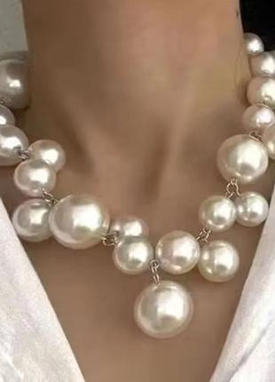 Крупное колье большие жемчужины, жемчужное ожерелье жемчуг бусы шарики