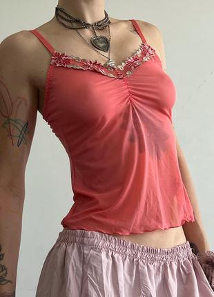 Рожевий напівпрозорий топ маєчка
