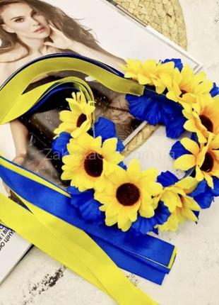 Вінок український зі стрічками, обруч з квітками
