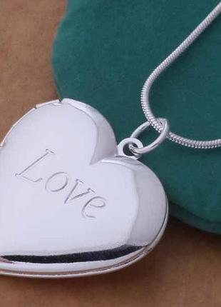 Кулон для влюбленных сердце love на цепочке. подвеска для фото из ювелирного сплава