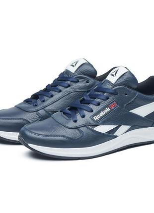 Мужские кроссовки в стиле reebok натуральная кожа, ежесноватое кожаное кроссовки синие с бельм