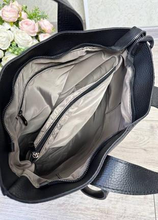 Женская стильная и качественная сумка шоппер из эко кожи черная рептилия10 фото