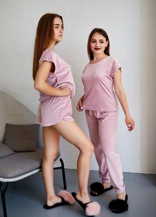 Пижама велюр 3в1 футболка, штаны и шорты 21 цвет2 фото