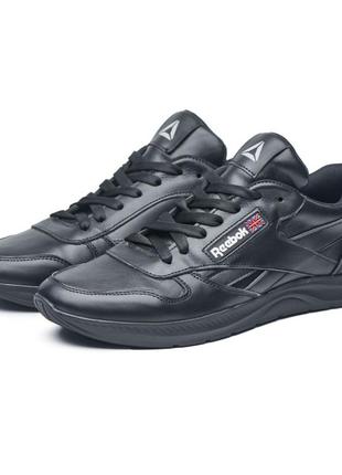 Мужские кожаные кроссовки в стиле reebok натуральная кожа, ежесноватое кожаное кроссовки чёрного цвета
