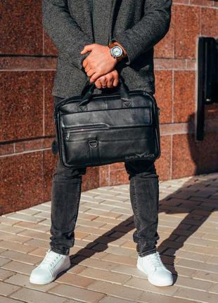 Офисная  сумка-портфель мужская из натуральной кожи tiding bag 14671-17 черная4 фото