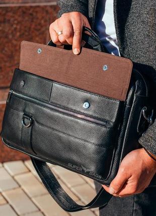 Офисная  сумка-портфель мужская из натуральной кожи tiding bag 14671-17 черная10 фото