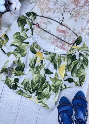 Бавовняна блуза h&m xl l блуза в принт лимони літня блуза з об’ємними рукавами