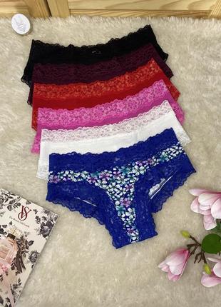 Набор трусики бикини victoria's secret  хлопковые с кружевом лейси оригинал