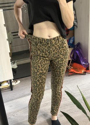 Женские стрейч-скинни джинсы zara premium с леопардовым принтом и бархатной отделкой