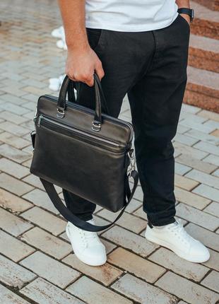 Шкіряна чоловіча чорна сумка-портфель для документів tiding  kx-528319 фото