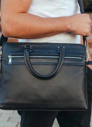 Шкіряна чоловіча чорна сумка-портфель для документів tiding  kx-528314 фото