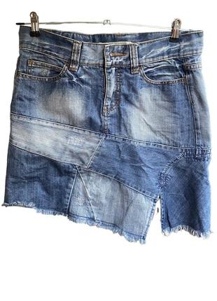 Y2k grunge asymmerical skirt асимметричная джинсовая пэчворк юбка