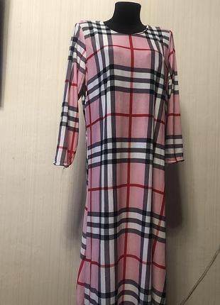 Креативное платье- туника клетка с капюшоном двойным