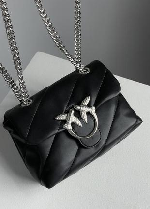 Pinko baby love bag puff maxi quilt black/silver, женская кожаная сумка, женская кожаная кожаная сумка