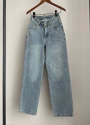 Джинси прямі палаццо в стилі wang блакитні з цепочкою