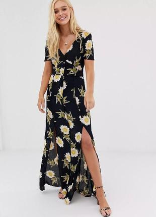 Платье макси на пуговицах asos miss selfridge длинное черное платье с разрезами цветочный принт