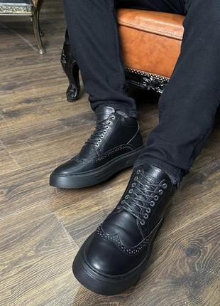 Чоловіче чорне шкіряніе тепле взуття niagara_brand 88335 фото