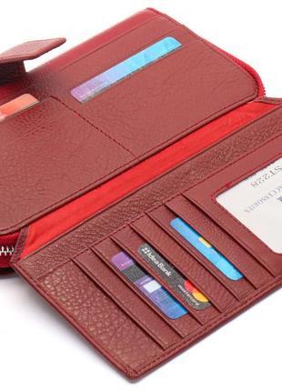 Бордовый женский кошелек из натуральной кожи с блоками для карт st leather st2285 фото