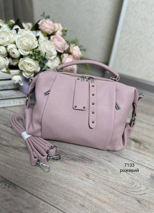 Жіноча стильна та якісна сумка з еко шкіри рожева1 фото