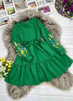 Нарядное платье зеленая с вышивкой на девочку