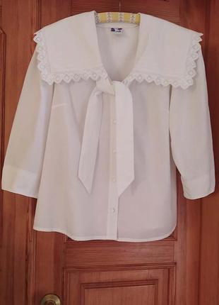 Блуза, винтаж, белая, воротник прошва