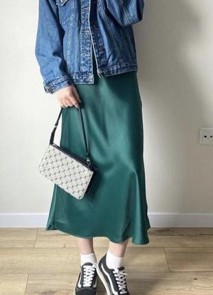 🔥🔥 атласная зеленая юбка